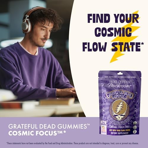 Gomitas Host Defense Cosmic Focus Grateful Dead - Con Hongo Melena de León, B12 y Niacina - Apoya la Concentración, Memoria y Energía Mental (30 - imagen 4