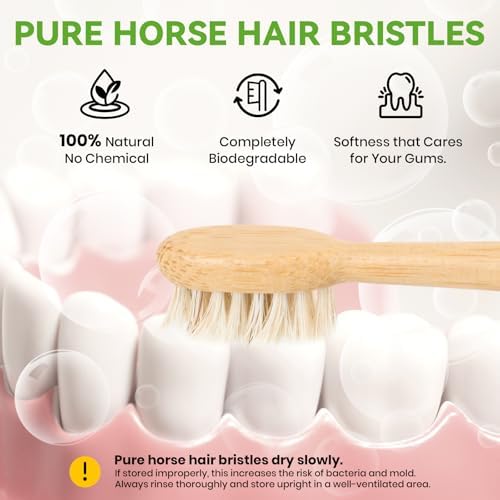 Cabezas de cepillo de dientes PONPACE compatibles con Philips Sonicare, mango de bambú ecológico con cerdas de caballo natural, ultra suaves y de - imagen 4