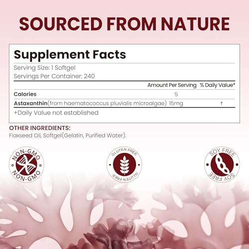 VerdiGusto Astaxantina 15mg | 240 Cápsulas Blandas | Suplemento Antioxidante | 8 Meses de Suministro | Salud Ocular y de la Piel | Sin GMO, Sin - imagen 3