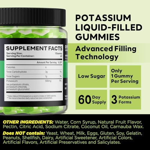 Suplemento de Potasio Yutiny 500mg 3 en 1 Gummies, Masticables con Citrato de Potasio, Cloruro y Gluconato, Mezcla de Alta Potencia, 60 Unidades - imagen 2
