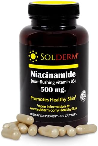 Suplemento de Niacinamida SOLDERM 500mg | Tabletas Vegetarianas y Sin Gluten | Promueve una Piel Saludable | 120 Cápsulas - imagen 1