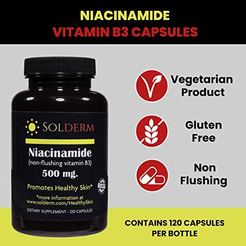 Suplemento de Niacinamida SOLDERM 500mg | Tabletas Vegetarianas y Sin Gluten | Promueve una Piel Saludable | 120 Cápsulas - imagen 2