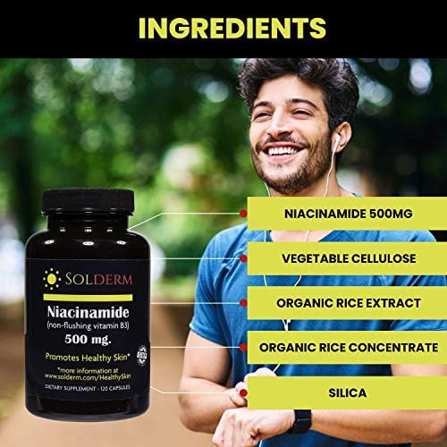 Suplemento de Niacinamida SOLDERM 500mg | Tabletas Vegetarianas y Sin Gluten | Promueve una Piel Saludable | 120 Cápsulas - imagen 6
