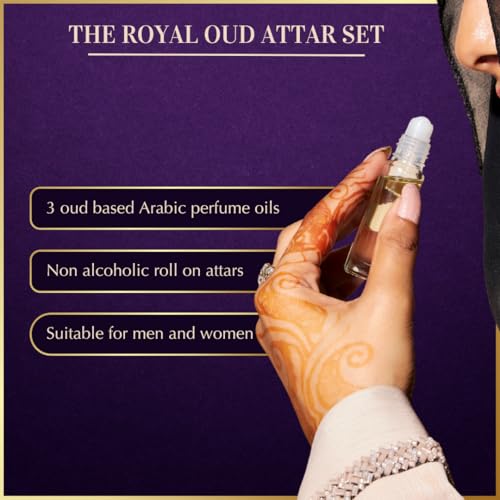 Set de Aceites de Perfume Dukhni Royal Oud - 3 Mini Roll-On de 6ml, Fragancias Islámicas, Regalos para Eid y Ramadán para Hombres y Mujeres - imagen 2