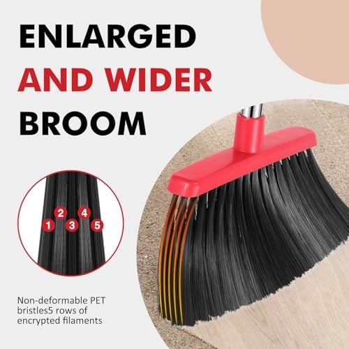 Escoba de Uso Rudo NACENA, Mango de 55 Pulgadas, Escobas de Gran Ángulo para Exterior, 2 Piezas (Negro y Rojo) para Casa, Garage, Oficina y Patio - imagen 4