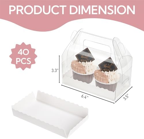 Caja de Regalo de Panadería Nagpew, 40 Piezas, Transparente con Asa, para Postres y Dulces en Cumpleaños, Bodas y Baby Shower, 6.4''L x 3.5''W x - imagen 2
