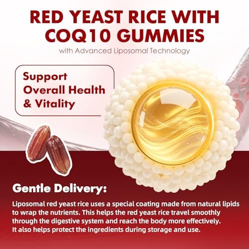 GrnLife 2 Paquetes de Gomas de Arroz Rojo con Coq10, Suplemento Sin Azúcar, Sabor Frambuesa, 120 Unidades - imagen 5