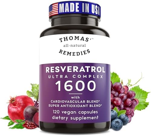 Suplemento Antioxidante Thomas' Resveratrol 1600mg con Extracto de Semilla de Uva Orgánico y Quercetina - Apoyo Cardiovascular y Antienvejecimiento - - imagen 1