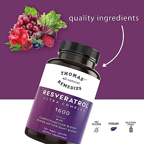 Suplemento Antioxidante Thomas' Resveratrol 1600mg con Extracto de Semilla de Uva Orgánico y Quercetina - Apoyo Cardiovascular y Antienvejecimiento - - imagen 2