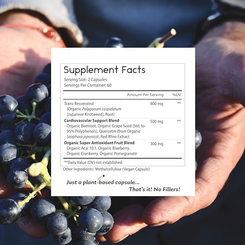 Suplemento Antioxidante Thomas' Resveratrol 1600mg con Extracto de Semilla de Uva Orgánico y Quercetina - Apoyo Cardiovascular y Antienvejecimiento - - imagen 4