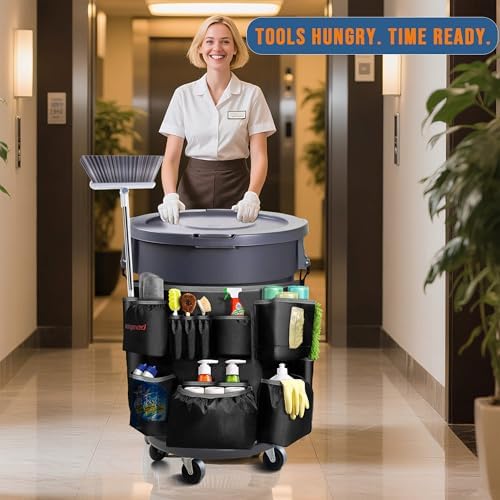 Bolsa Caddy para Bote de Basura de 32-55 Galones, Hongmed, Organizador de Nylon Resistente con Múltiples Bolsillos y Correas Ajustables para Limpieza - imagen 2
