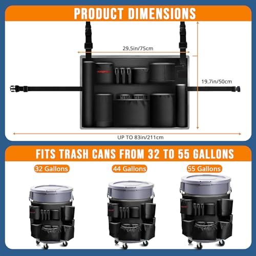Bolsa Caddy para Bote de Basura de 32-55 Galones, Hongmed, Organizador de Nylon Resistente con Múltiples Bolsillos y Correas Ajustables para Limpieza - imagen 3