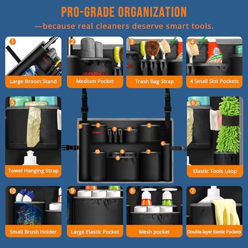 Bolsa Caddy para Bote de Basura de 32-55 Galones, Hongmed, Organizador de Nylon Resistente con Múltiples Bolsillos y Correas Ajustables para Limpieza - imagen 5