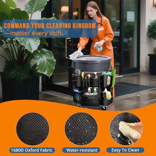 Bolsa Caddy para Bote de Basura de 32-55 Galones, Hongmed, Organizador de Nylon Resistente con Múltiples Bolsillos y Correas Ajustables para Limpieza - imagen 6