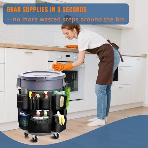 Bolsa Caddy para Bote de Basura de 32-55 Galones, Hongmed, Organizador de Nylon Resistente con Múltiples Bolsillos y Correas Ajustables para Limpieza - imagen 7