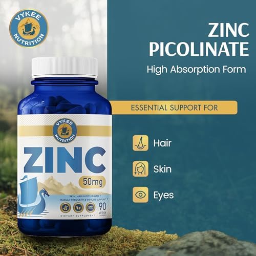 Cápsulas de Zinc Picolinato Vykee Nutrition 50 mg - Apoya la Salud del Cabello, Piel y Ojos, Función Muscular e Inmunológica - Veganas, Sin OGM, Sin - imagen 2
