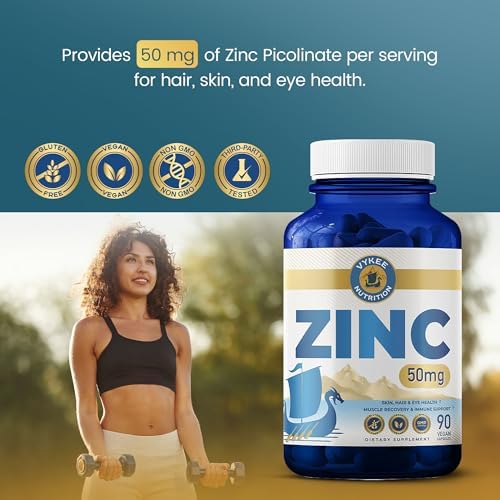 Cápsulas de Zinc Picolinato Vykee Nutrition 50 mg - Apoya la Salud del Cabello, Piel y Ojos, Función Muscular e Inmunológica - Veganas, Sin OGM, Sin - imagen 4
