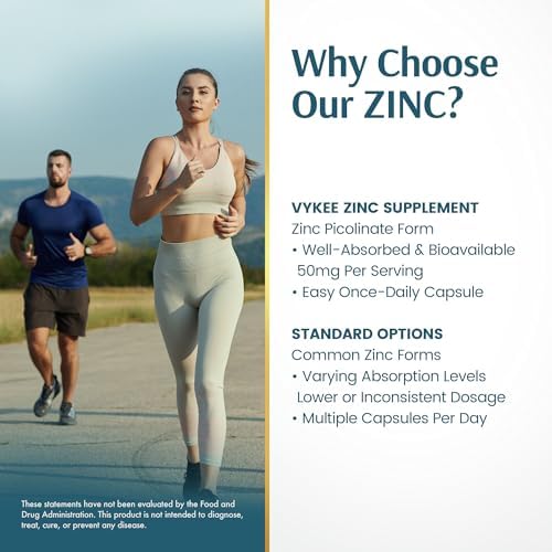 Cápsulas de Zinc Picolinato Vykee Nutrition 50 mg - Apoya la Salud del Cabello, Piel y Ojos, Función Muscular e Inmunológica - Veganas, Sin OGM, Sin - imagen 6