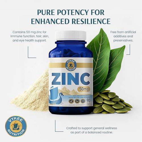 Cápsulas de Zinc Picolinato Vykee Nutrition 50 mg - Apoya la Salud del Cabello, Piel y Ojos, Función Muscular e Inmunológica - Veganas, Sin OGM, Sin - imagen 7