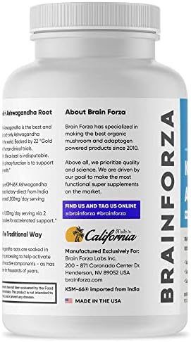 Brain Forza KSM-66 Ashwagandha Extracto Orgánico de Raíz Pura, 1,000mg, Alta Potencia 5% Withanolides, Salud Hormonal y Cognitiva, 90 Cápsulas - imagen 2