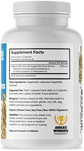 Brain Forza KSM-66 Ashwagandha Extracto Orgánico de Raíz Pura, 1,000mg, Alta Potencia 5% Withanolides, Salud Hormonal y Cognitiva, 90 Cápsulas - imagen 4