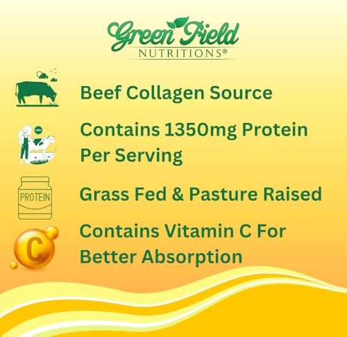 Colágeno Halal Greenfield Nutritions 1500 mg Tipo I & III con Vitamina C 300 mg, Fórmula Antienvejecimiento para Cabello, Piel, Uñas y - imagen 2