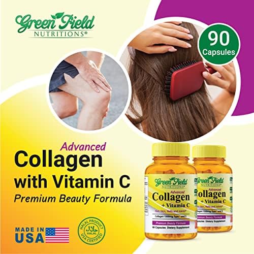 Colágeno Halal Greenfield Nutritions 1500 mg Tipo I & III con Vitamina C 300 mg, Fórmula Antienvejecimiento para Cabello, Piel, Uñas y - imagen 3