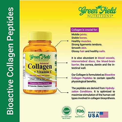 Colágeno Halal Greenfield Nutritions 1500 mg Tipo I & III con Vitamina C 300 mg, Fórmula Antienvejecimiento para Cabello, Piel, Uñas y - imagen 4