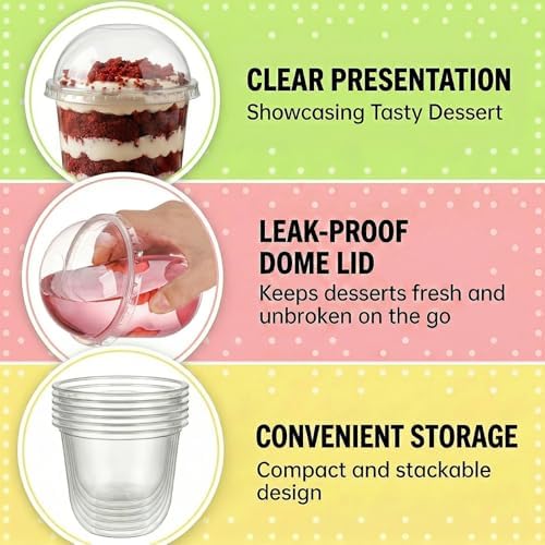 Nicunom 100 Piezas de Vasos Desechables Transparentes de 12 oz con Tapas Sin Agujero y Cucharitas, Vasos para Postres, Ideal para Helados, Frutas, - imagen 4