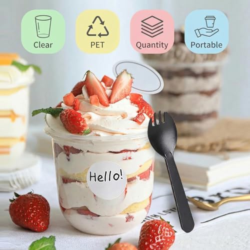 Nicunom 100 Piezas de Vasos Desechables Transparentes de 12 oz con Tapas Sin Agujero y Cucharitas, Vasos para Postres, Ideal para Helados, Frutas, - imagen 5