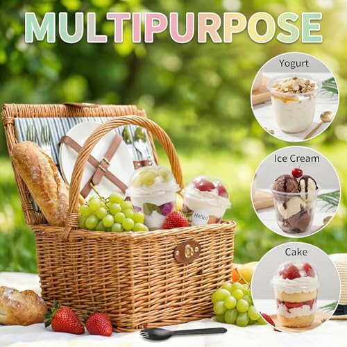 Nicunom 100 Piezas de Vasos Desechables Transparentes de 12 oz con Tapas Sin Agujero y Cucharitas, Vasos para Postres, Ideal para Helados, Frutas, - imagen 6