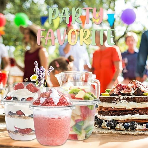 Nicunom 100 Piezas de Vasos Desechables Transparentes de 12 oz con Tapas Sin Agujero y Cucharitas, Vasos para Postres, Ideal para Helados, Frutas, - imagen 7