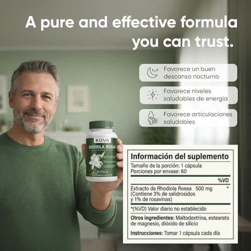 Cápsulas de Rhodiola Rosea WEERSHUN KOVA | Suplemento de Extracto, Apoyo Energético y para el Estrés Diario, Función Inmunológica, 60 Cápsulas - imagen 7