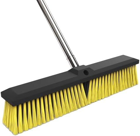 Escoba Exterior de 18 Pulgadas con Mango Ajustable de 65, Escoba Resistente con Cerdas Duras para Limpiar Jardín, Garage, Taller, Entrada, Madera, - imagen 1