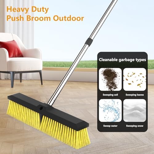 Escoba Exterior de 18 Pulgadas con Mango Ajustable de 65, Escoba Resistente con Cerdas Duras para Limpiar Jardín, Garage, Taller, Entrada, Madera, - imagen 2