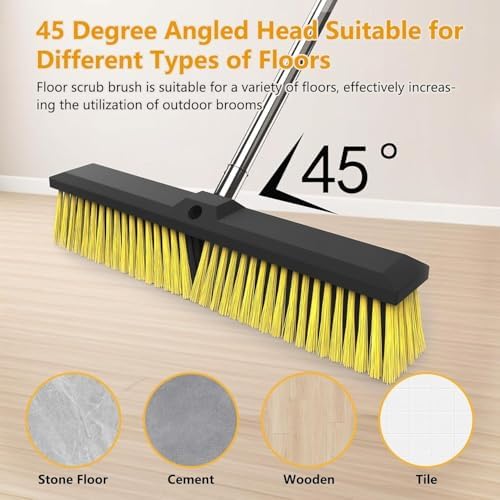 Escoba Exterior de 18 Pulgadas con Mango Ajustable de 65, Escoba Resistente con Cerdas Duras para Limpiar Jardín, Garage, Taller, Entrada, Madera, - imagen 3