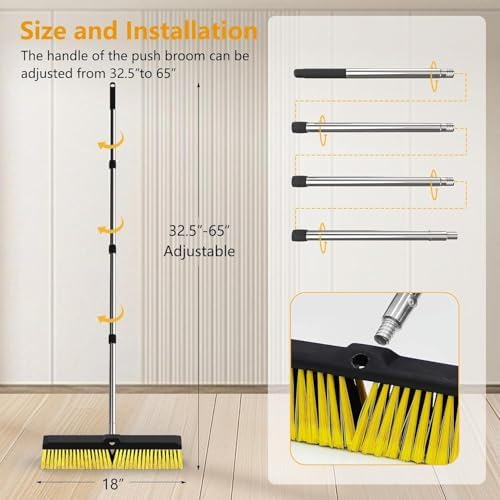 Escoba Exterior de 18 Pulgadas con Mango Ajustable de 65, Escoba Resistente con Cerdas Duras para Limpiar Jardín, Garage, Taller, Entrada, Madera, - imagen 5