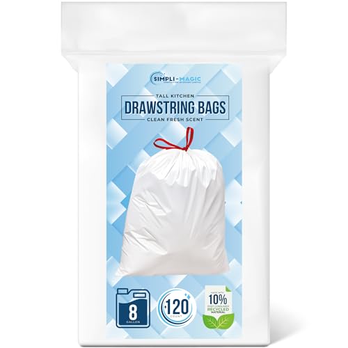 Bolsas de Basura Simpli-Magic de 8 Galones con Cuerda, Código A, Paquete de 120 – Bolsas de Cocina Altas, Hechas con Materiales Premium (Blancas) - imagen 2