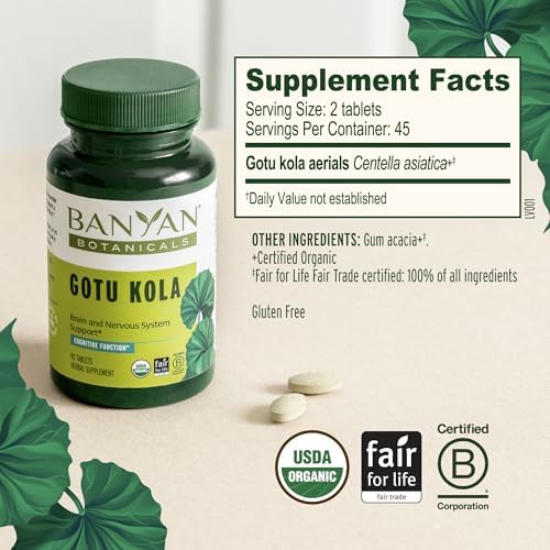 Banyan Botanicals Gotu Kola Orgánico – Suplemento Nootrópico para Claridad Mental, Memoria y Enfoque – Adaptógeno para Alivio del Estrés – 90 - imagen 5