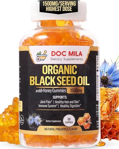 Gomitas de Aceite de Semilla Negra Orgánico Doc Mila 1500mg - Cápsulas de Aceite de Semilla Negra con Miel y Sabor a Piña - Sin Gluten, Sin Soja y No - imagen 1