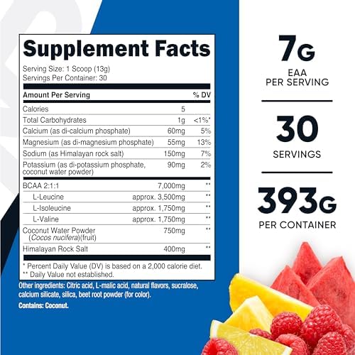 Nutricost BCAA + Polvo de Hidratación (Sabor Fruta Punch) 30 Porciones - Aminoácidos de Cadena Ramificada con Complejo Hidratante - Sin Gluten, No - imagen 2