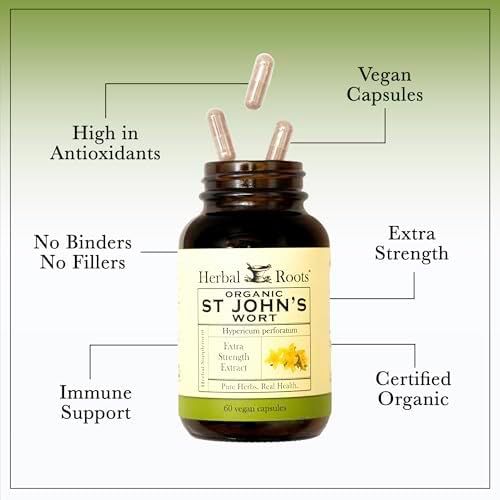 Cápsulas Orgánicas de Hierba de San Juan Herbal Roots | 450 mg por Porción | Sin Aglutinantes ni Rellenos No GMO | 60 Cápsulas Veganas - imagen 4