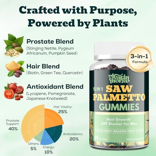 Gomitas de Saw Palmetto para Hombres – 600mg Bloqueador DHT Extra Fuerte con Biotina y Semilla de Calabaza – Apoya la Función Prostática, Flujo - imagen 2
