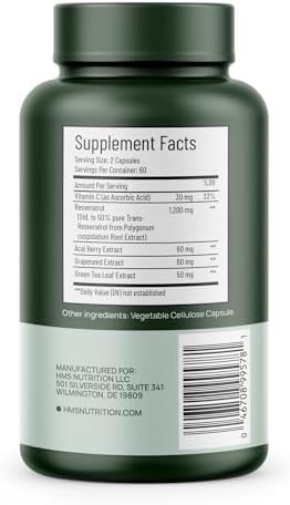 HMS Nutrition Resveratrol 1400 mg por Porción — 120 Cápsulas Veganas | Trans-Resveratrol de Alta Potencia con Acai, Semilla de Uva y Té Verde | - imagen 3