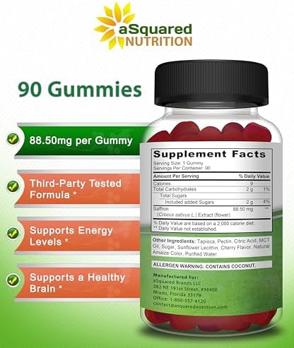 Gomitas de Azafrán aSquared Nutrition - Suplemento de Extracto de Azafrán - Alternativa Natural a Cápsulas, Pastillas, Polvo y Té - imagen 6