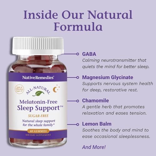 Gomitas para dormir sin melatonina de Native Remedies – Fórmula herbal sin azúcar con GABA, Magnesio, L-Teanina y Valeriana – Suplemento natural para - imagen 4