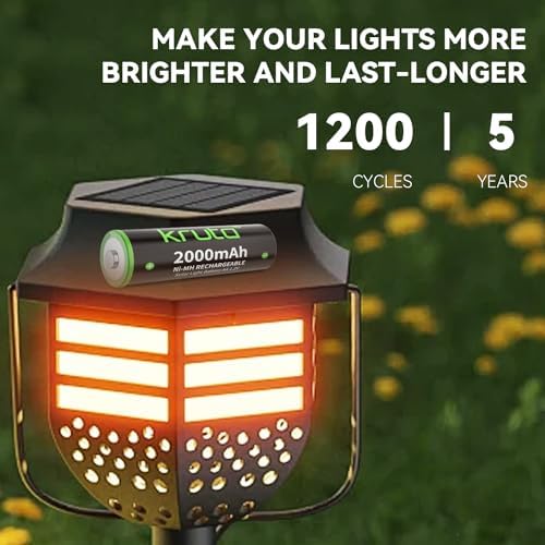 Baterías Recargables AA Kruta NiMH 2000mAh 1.2V de Alta Capacidad, Paquete de 20, Cargadas Previamente, Recarga Hasta 1200 Veces para Luces Solares - imagen 3