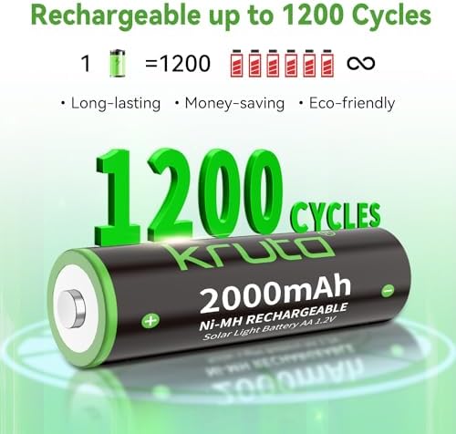 Baterías Recargables AA Kruta NiMH 2000mAh 1.2V de Alta Capacidad, Paquete de 20, Cargadas Previamente, Recarga Hasta 1200 Veces para Luces Solares - imagen 7