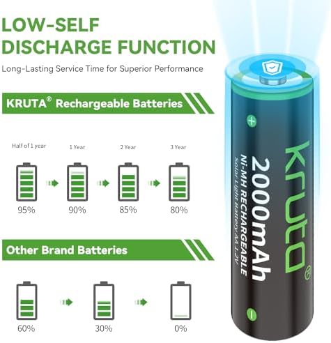 Baterías Recargables AA Kruta NiMH 2000mAh 1.2V de Alta Capacidad, Paquete de 20, Cargadas Previamente, Recarga Hasta 1200 Veces para Luces Solares - imagen 8
