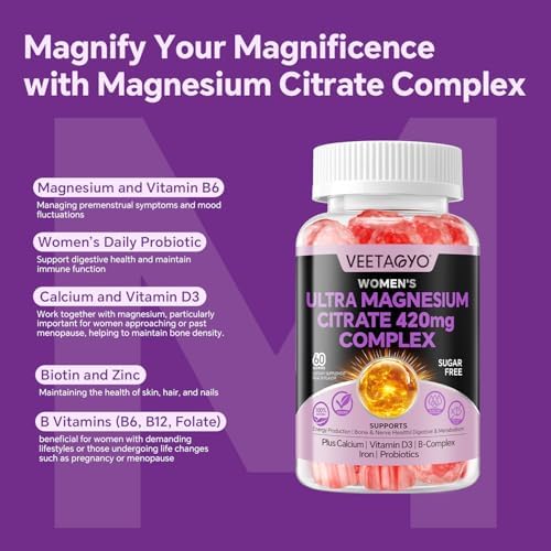 Gomitas de Citrato de Magnesio 420mg para Adultos - Doble Capa - con 10 Mil Millones de CFU - 5 Cepas de Probióticos y Calcio, D3, Biotina, Hierro, - imagen 3